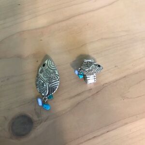 Silver Swirl Fish Pendant and Stretchy Ring with Blue Accents